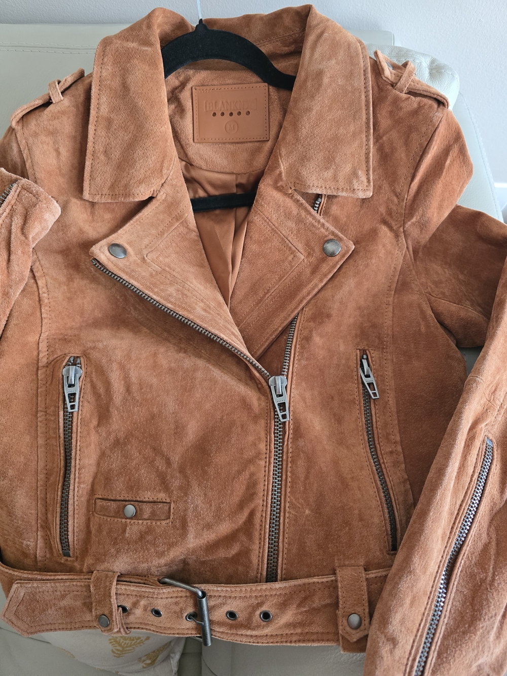 Blank NYC Suede Moto Jacket - Rust Orange. BLANKNYC Denim Morning Suede - Picture 6 of 15